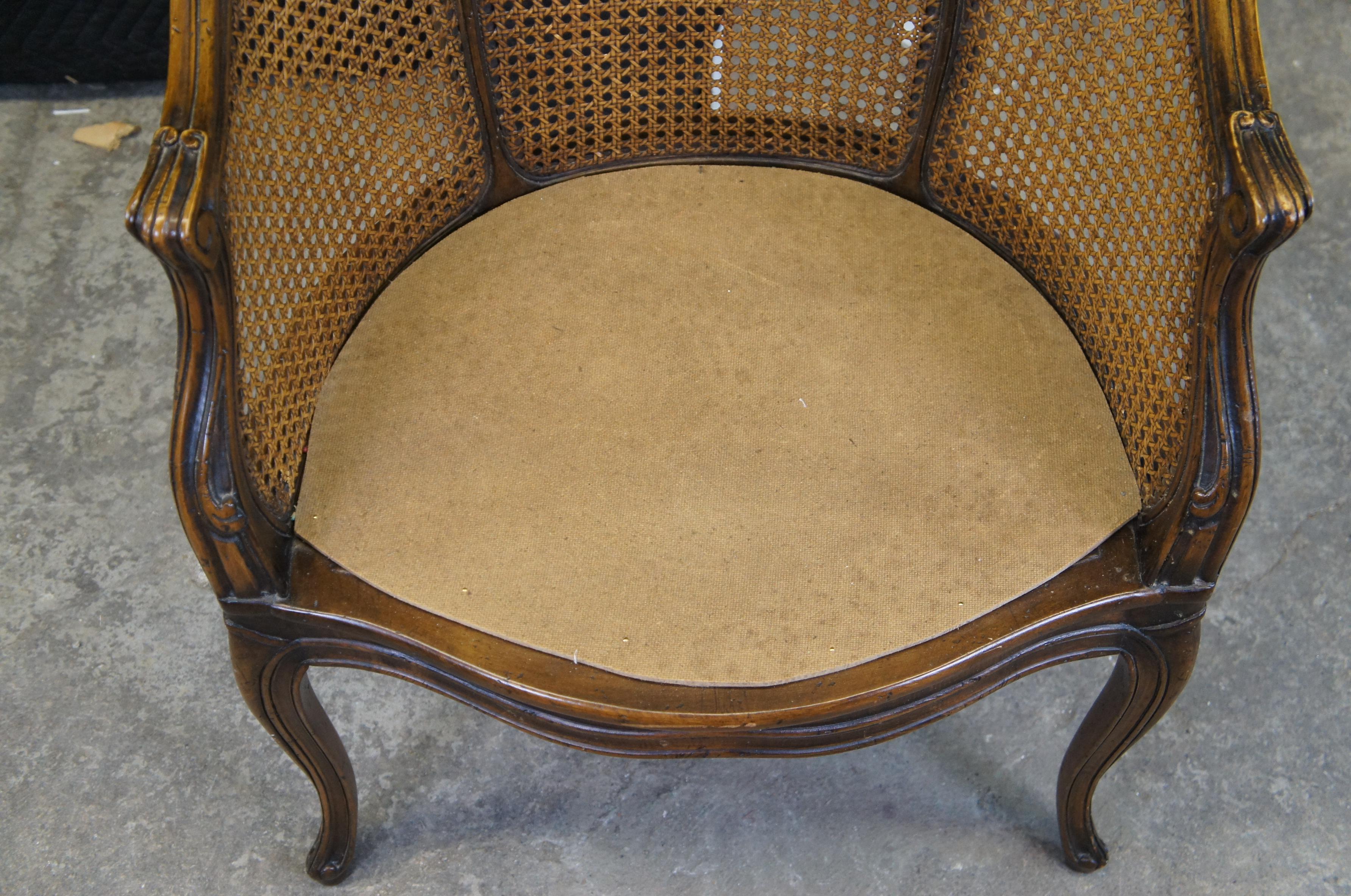 Upholstery Vintage French Louis XVI Caned Bergere Barrel Back Serpentine Club Lounge Chair