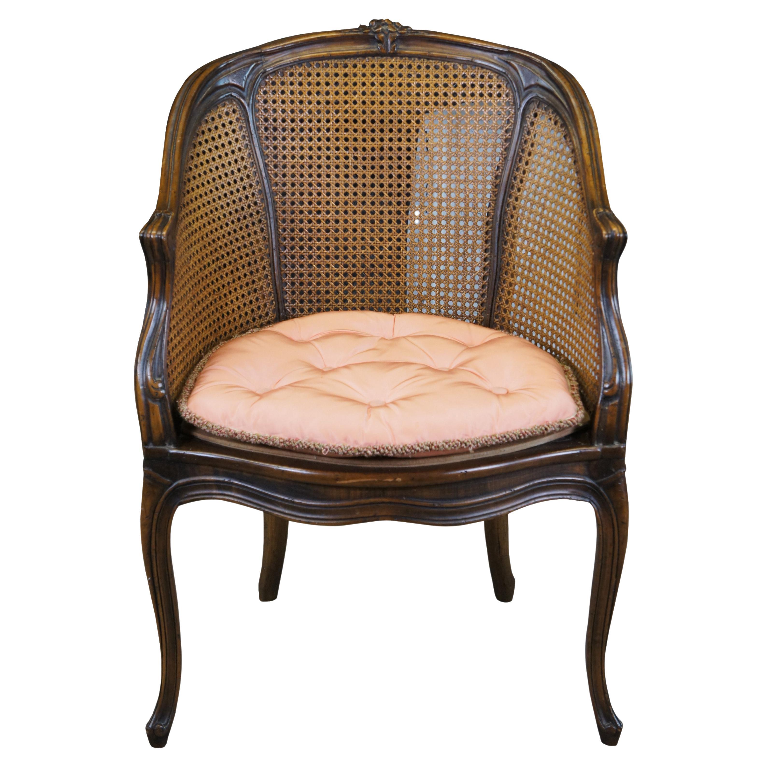 Vintage French Louis XVI Caned Bergere Barrel Back Serpentine Club Lounge Chair