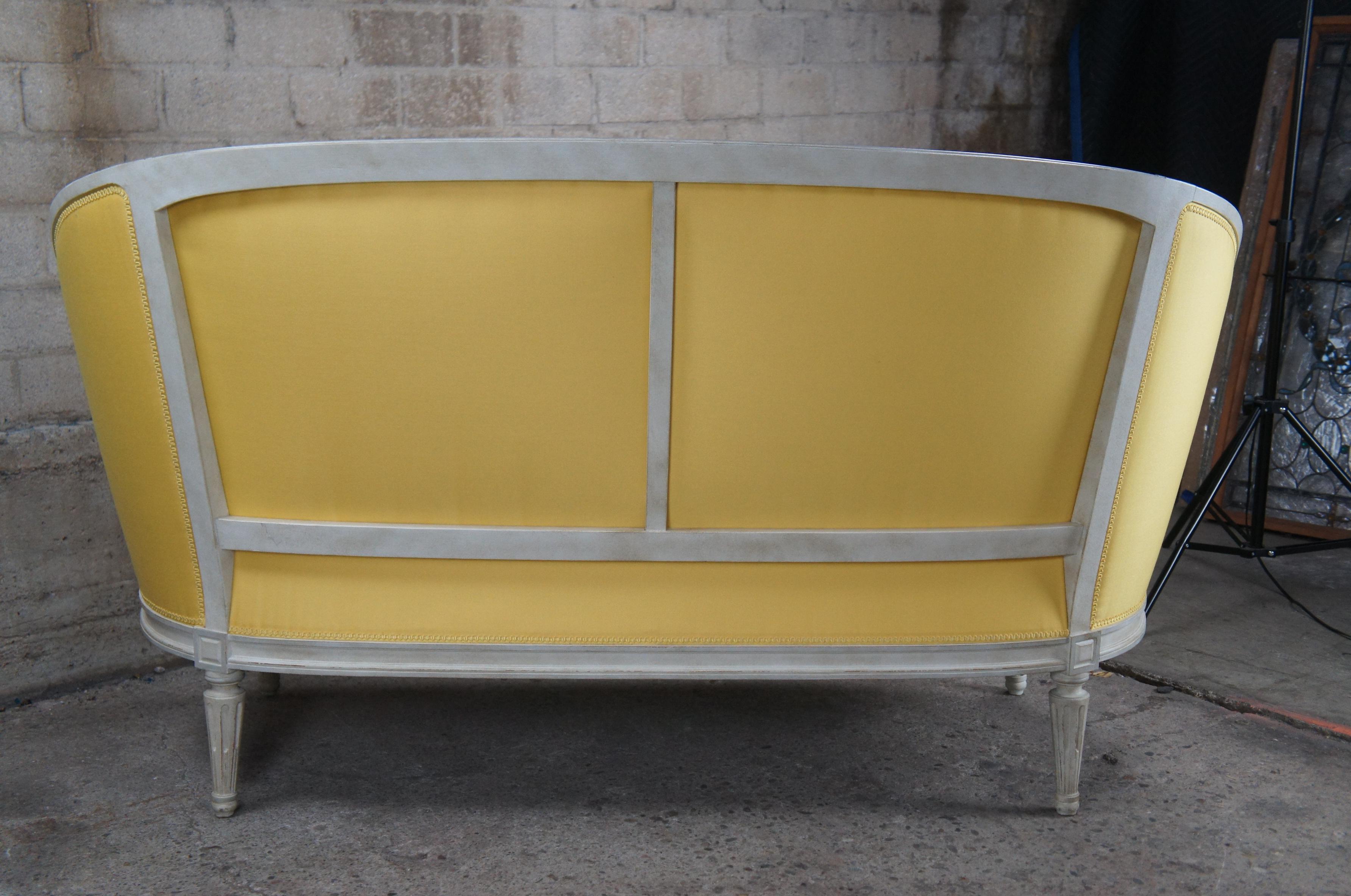 Vintage French Louis XVI Down Filled Yellow Upholstered Love Seat Settee Sofa 4