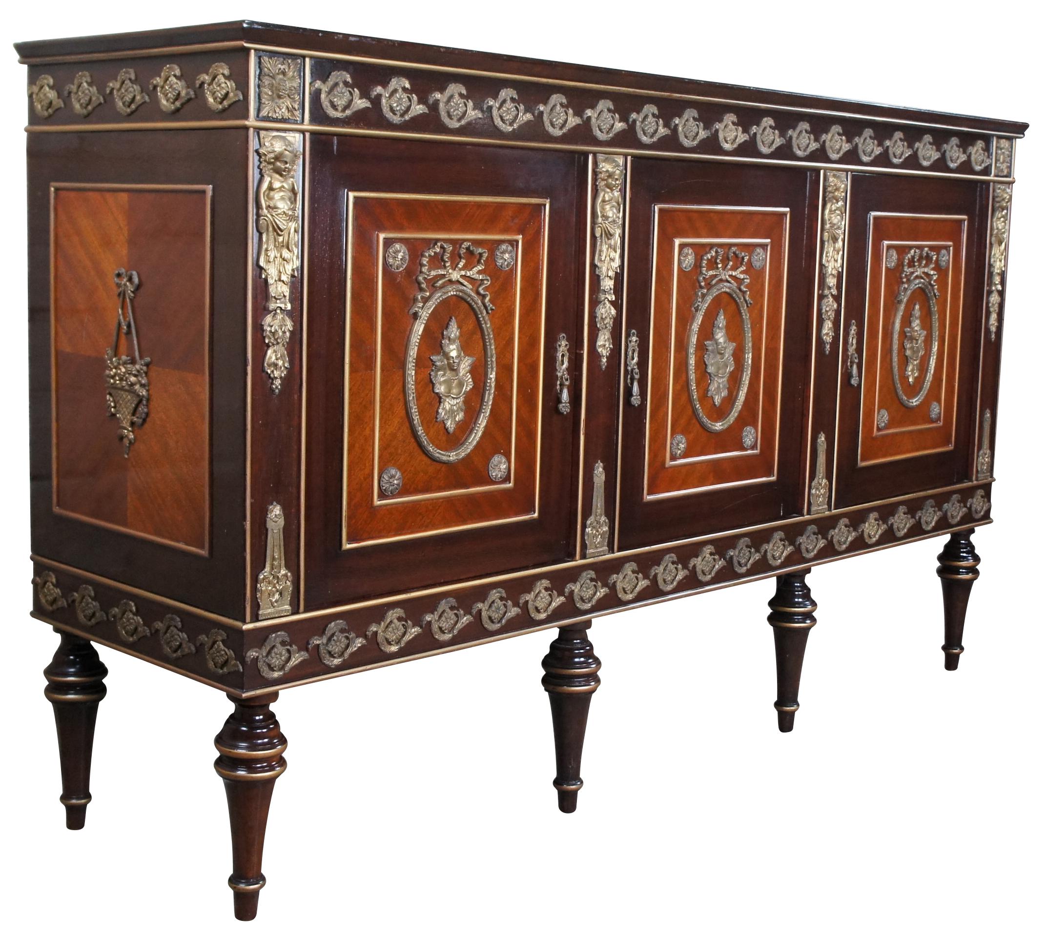 Vintage French Louis XVI Ebonized Mahogany Buffet Sideboard Console Cabinet In Good Condition In Dayton, OH