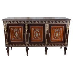 Vintage French Louis XVI Ebonized Mahogany Buffet Sideboard Console Cabinet