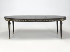 Vintage French Louis XVI Ebonized Mahogany Dining Table with 2-Leaves. Restored