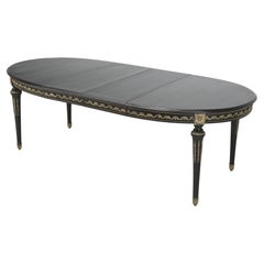 Vintage French Louis XVI Ebonized Mahogany Dining Table with 2-Leaves. Restored