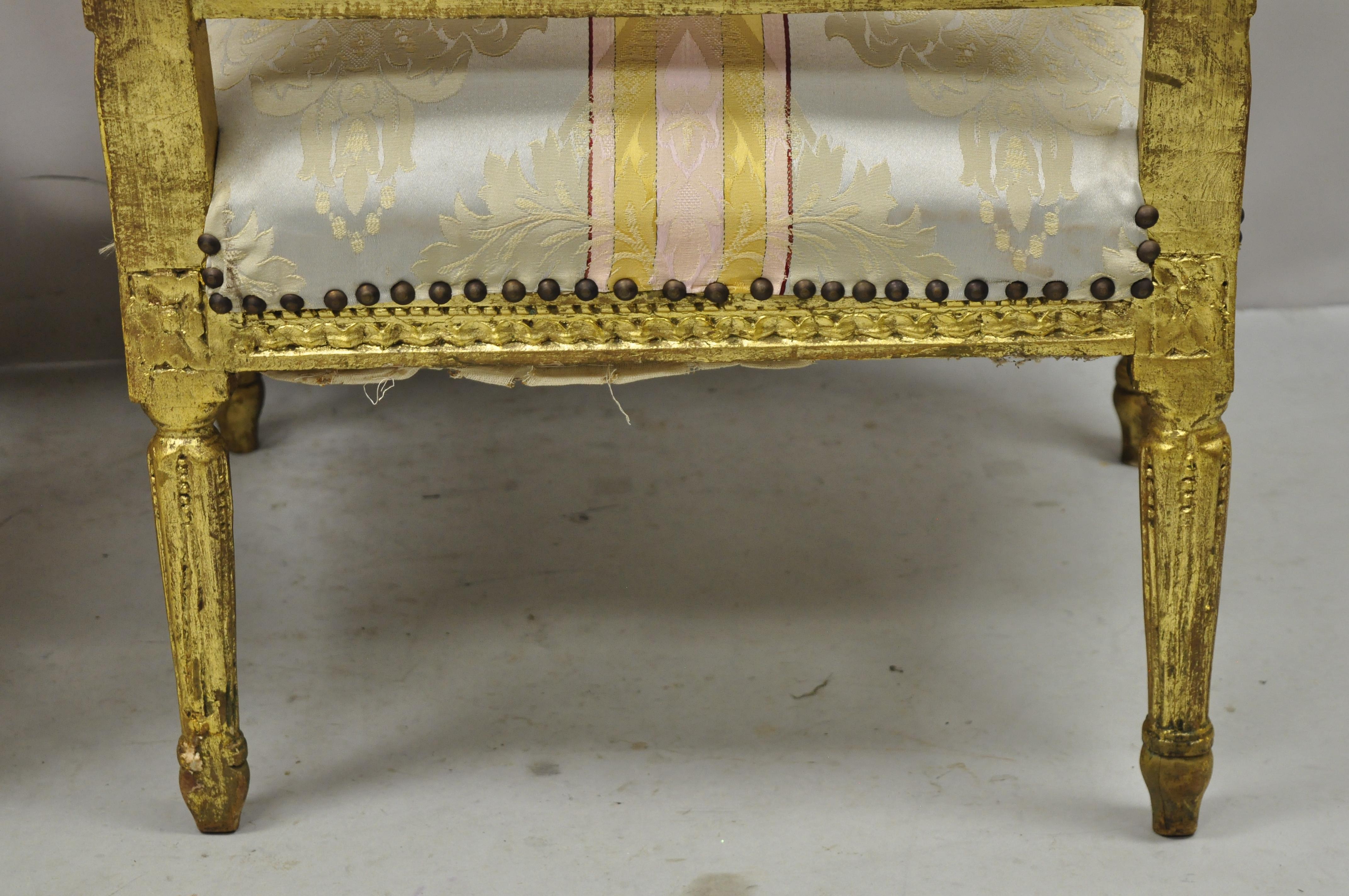 Vintage French Louis XVI Gold Giltwood Upholstered Lounge Chairs 'A', a Pair 5