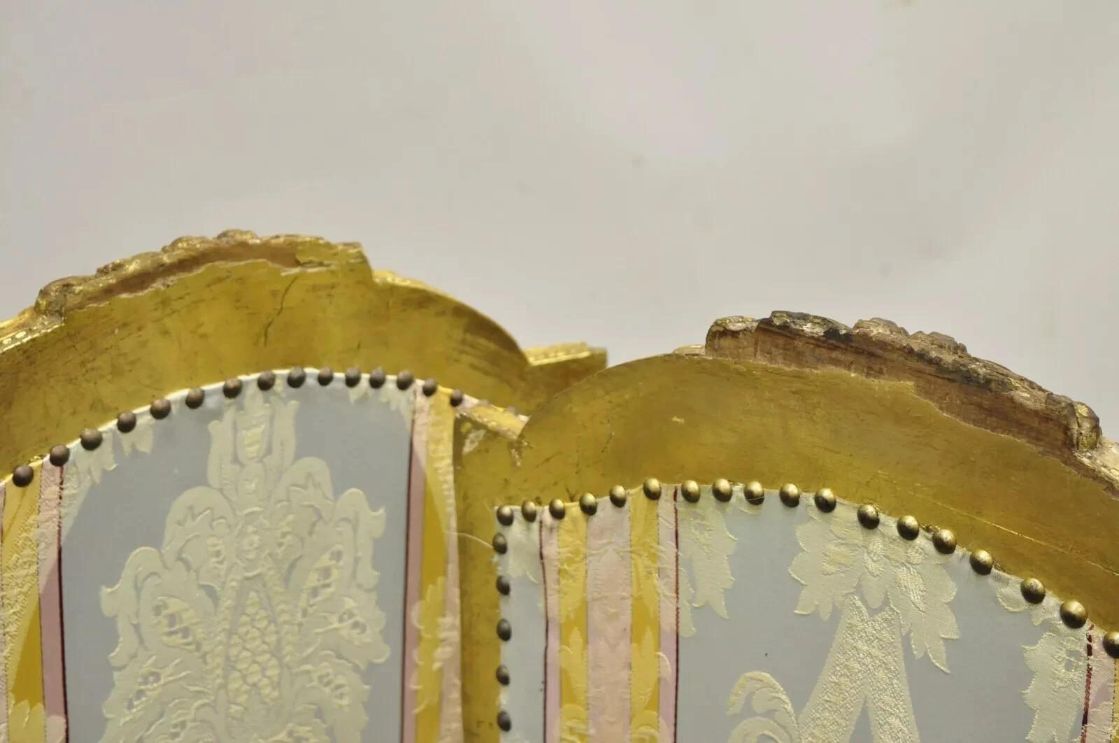 Vintage French Louis XVI Gold Giltwood Upholstered Lounge Chairs (B) - a Pair in vendita 3