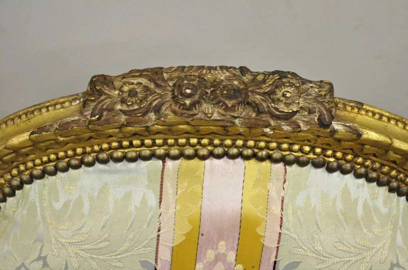 Sconosciuto Vintage French Louis XVI Gold Giltwood Upholstered Lounge Chairs (B) - a Pair in vendita