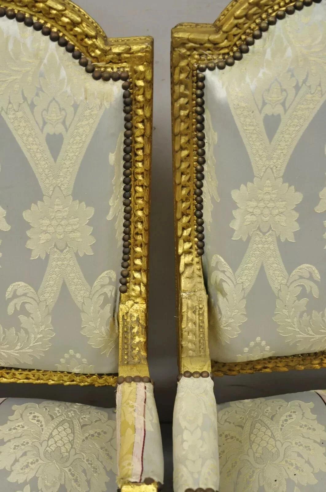 Tessuto Vintage French Louis XVI Gold Giltwood Upholstered Lounge Chairs (B) - a Pair in vendita
