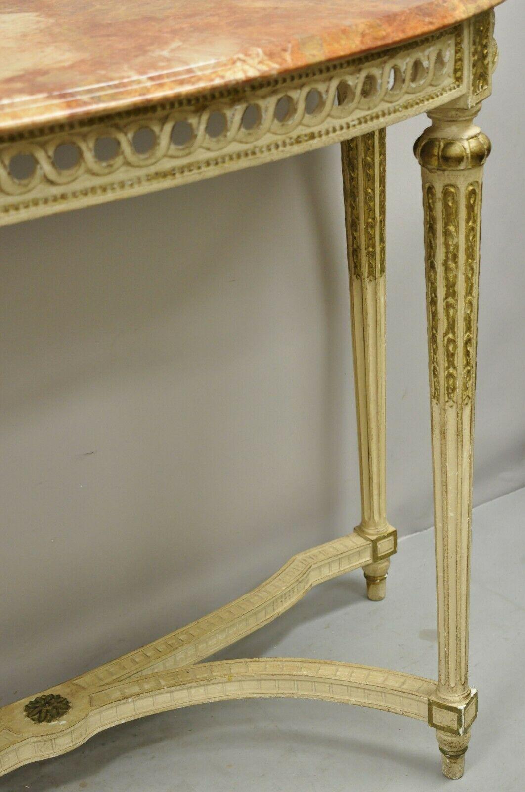 Vintage French Louis XVI Italian Pink Marble Top Demilune Console Hall Table For Sale 7