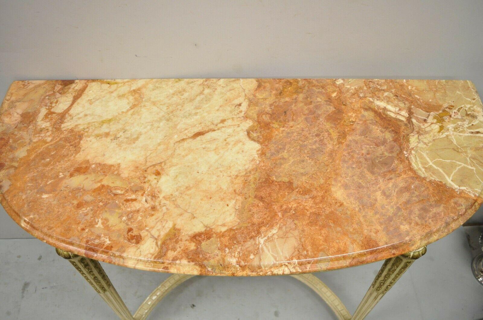 Vintage French Louis XVI Italian Pink Marble Top Demilune Console Hall Table In Good Condition For Sale In Philadelphia, PA