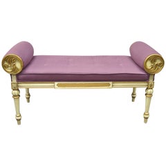 Vintage French Louis XVI Italian Provincial Cream Painted Purple Window Bench