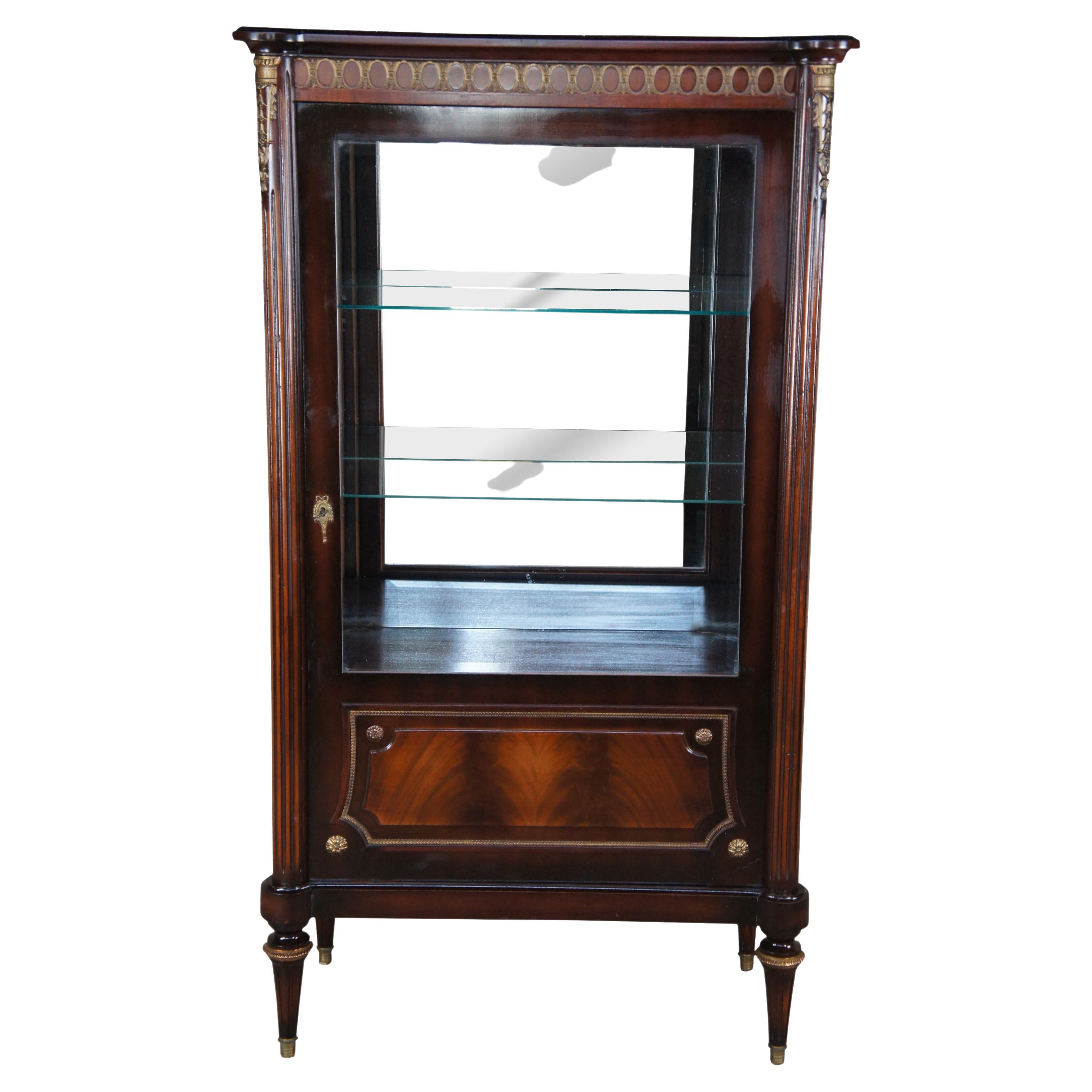 Vintage French Louis XVI Mahogany Curio China Display Cabinet Vitrine Ormolu 67" For Sale