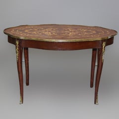 Vintage French Louis XVI Mahogany Marquetry Coffee Table, 20th Century