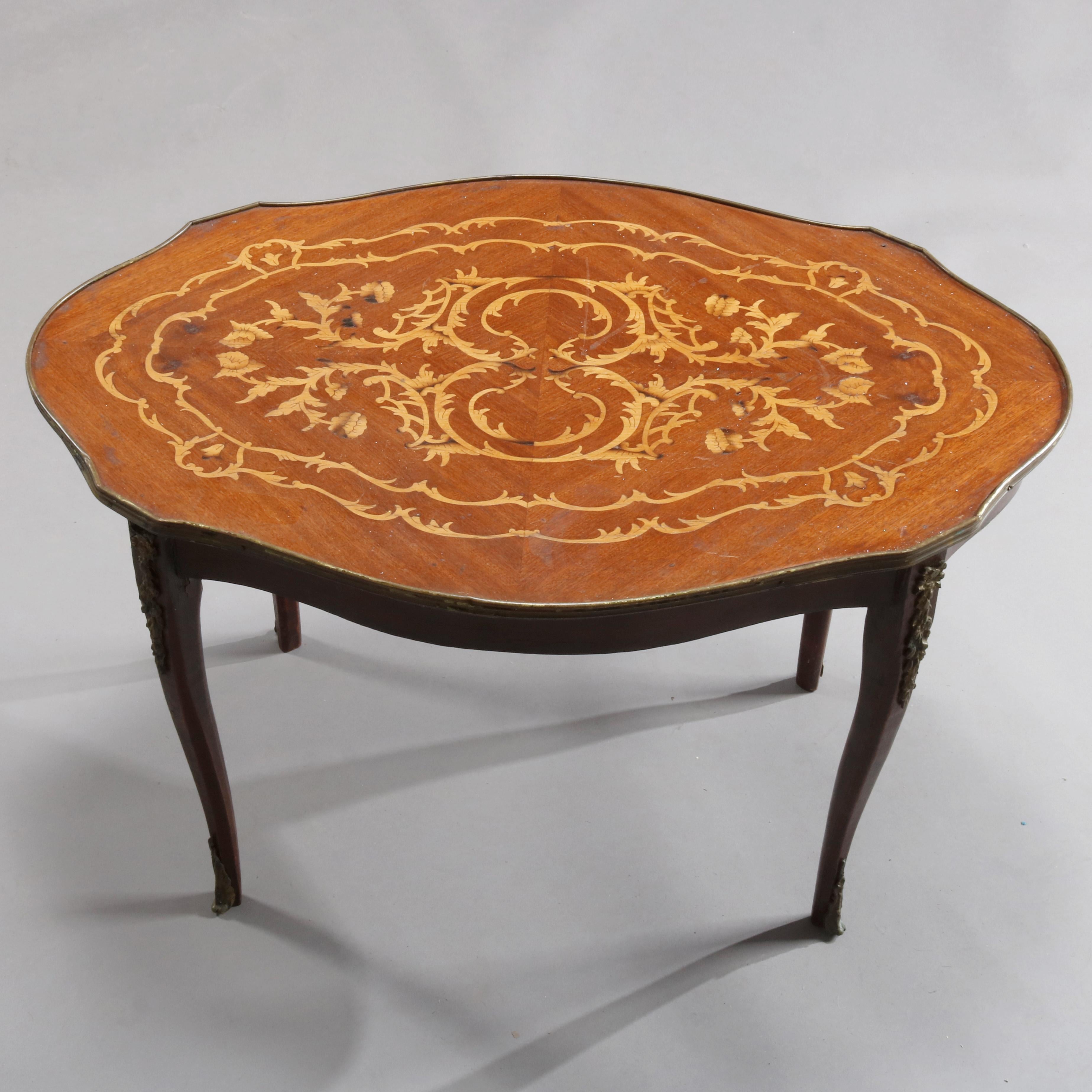 Vintage French Louis XVI Mahogany Marquetry Coffee Table, 20th Century In Good Condition In Big Flats, NY