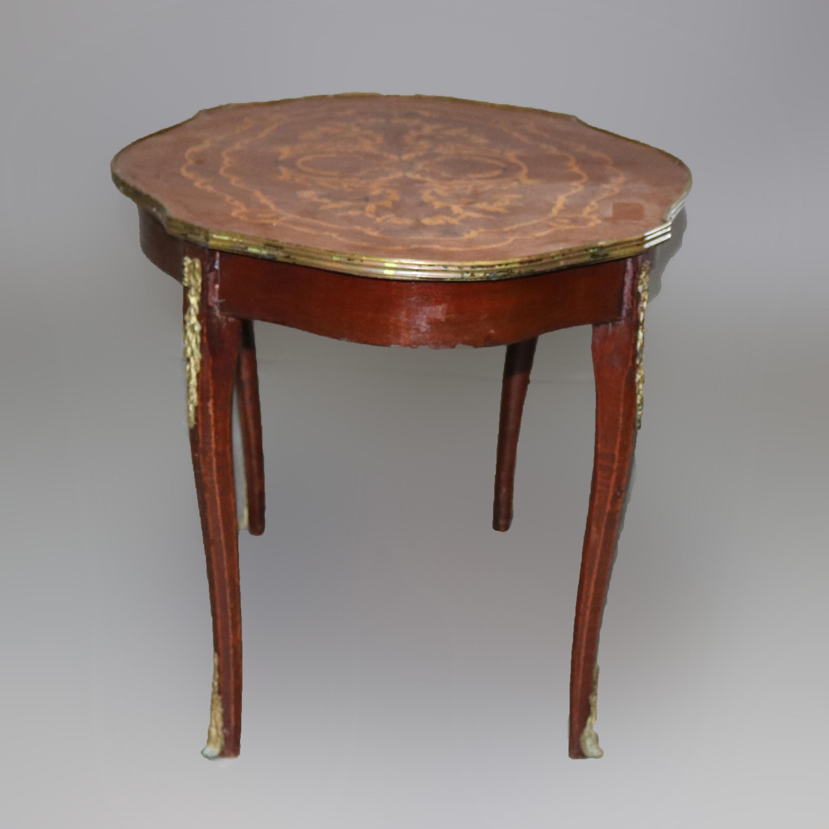 Ormolu Vintage French Louis XVI Mahogany Marquetry Coffee Table, 20th Century