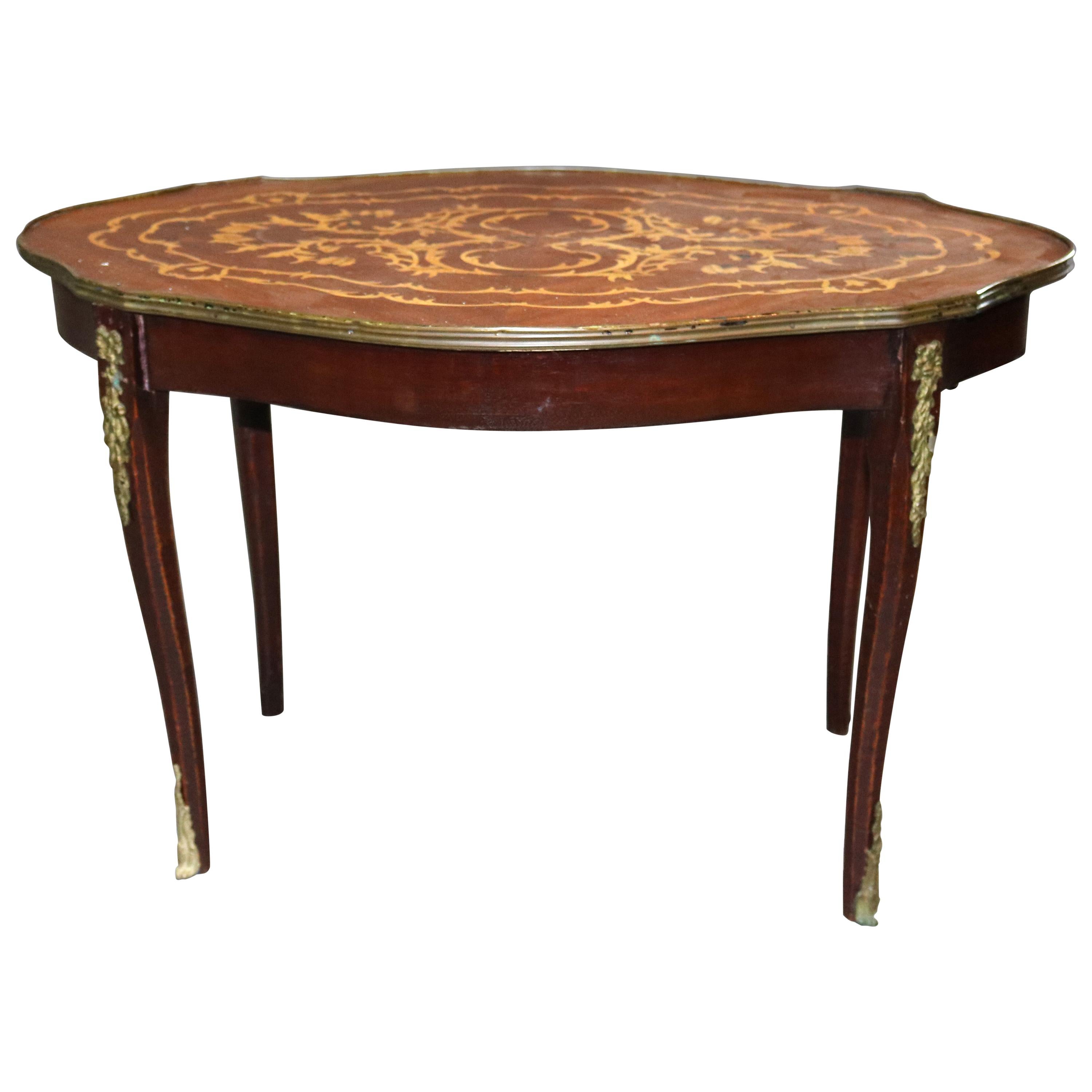 Vintage French Louis XVI Mahogany Marquetry Coffee Table, 20th Century