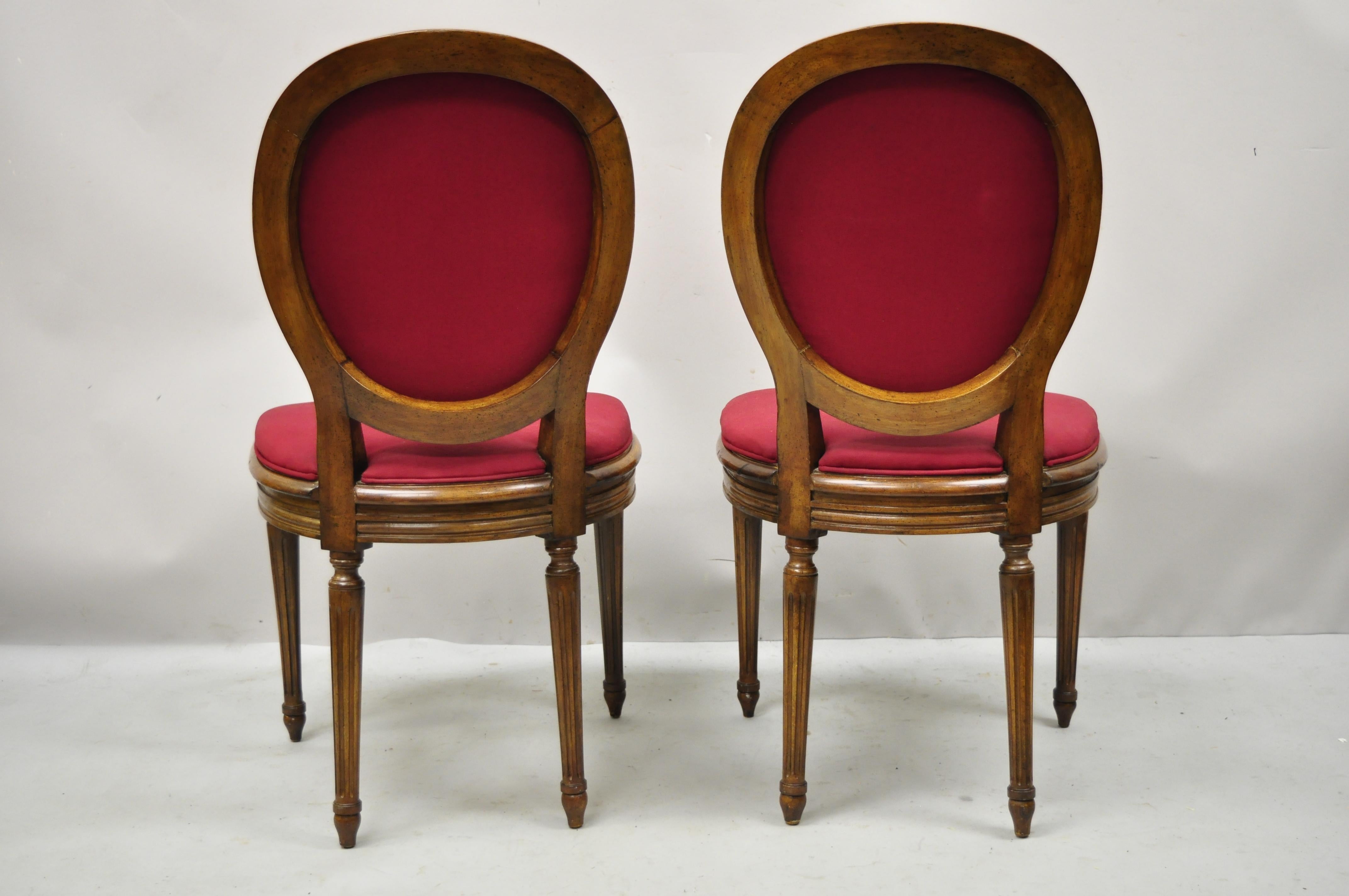 Vintage French Louis XVI Oval Cameo Back Red Dining Room Chairs - Set of 6 1