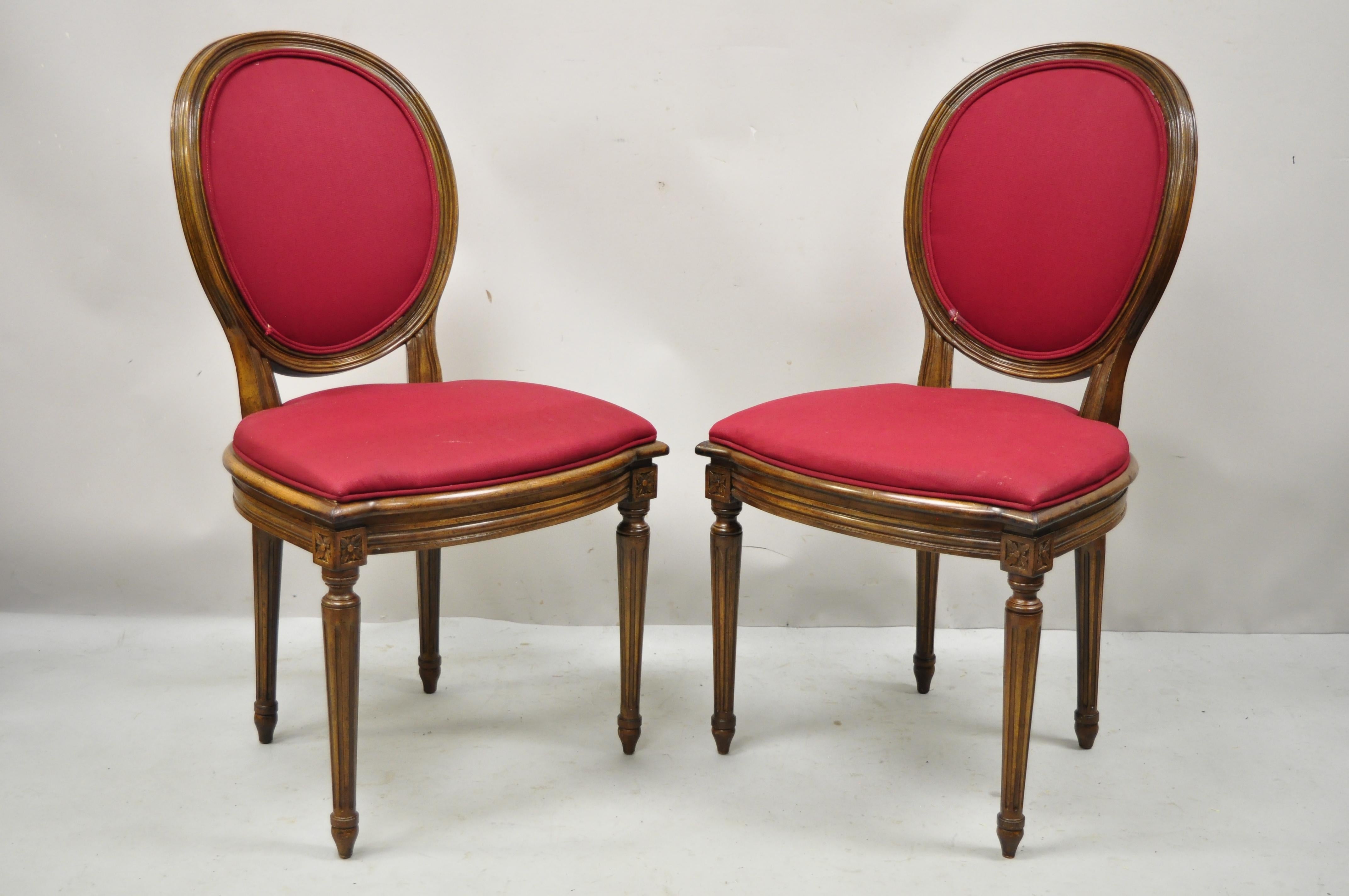 Vintage French Louis XVI Oval Cameo Back Red Dining Room Chairs - Set of 6 3