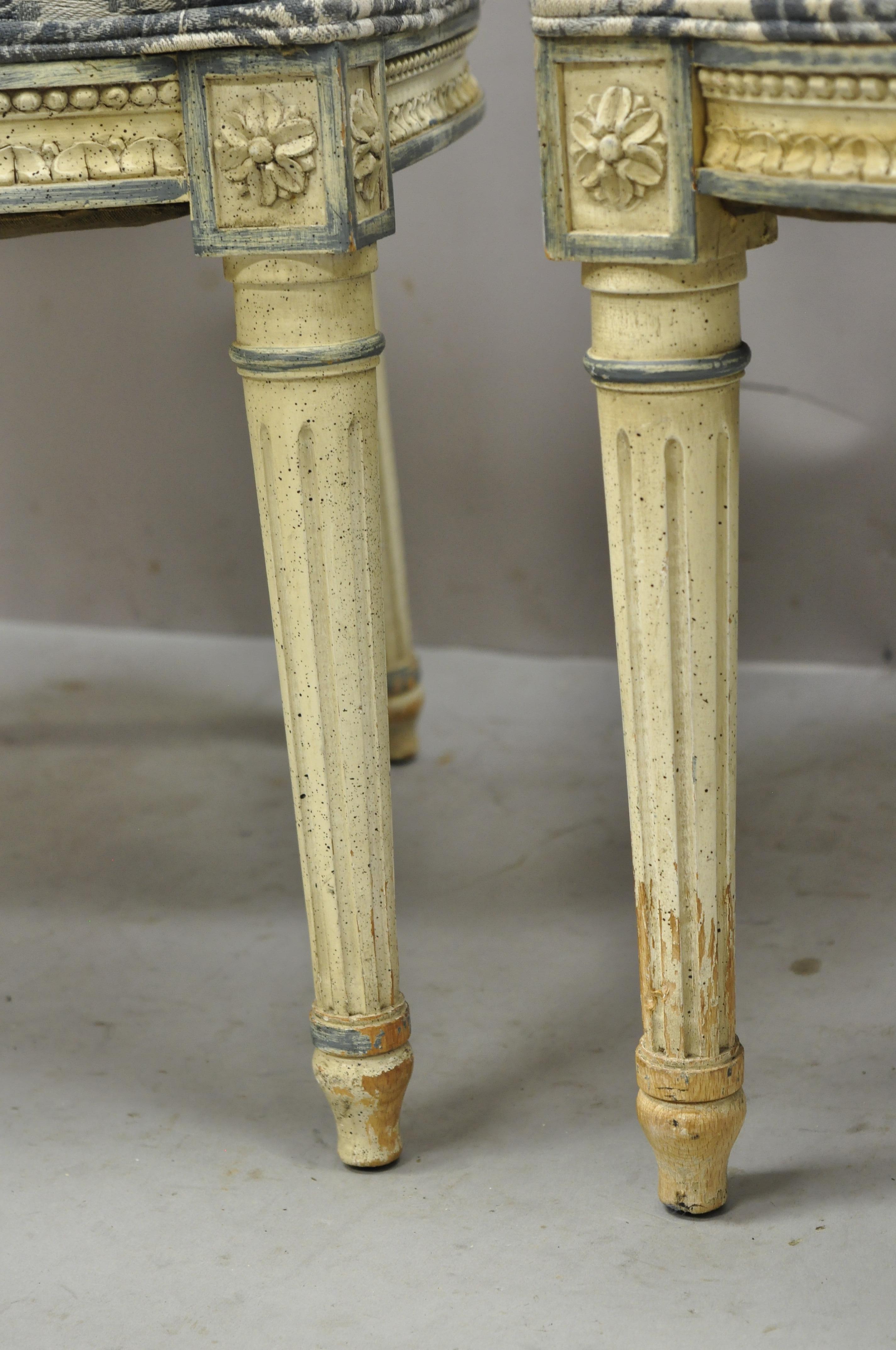 Vintage French Louis XVI Provincial Blue Cream High Back Lounge Chairs, a Pair 3