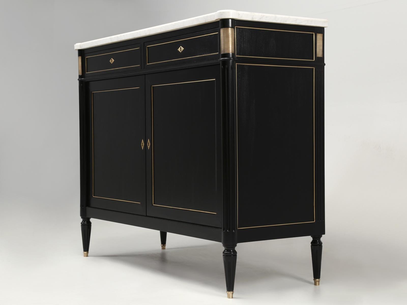 Machine-Made Vintage French Louis XVI Style 2-Door Ebonized Buffet with Original Marble Top