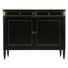 Vintage French Louis XVI Style 2-Door Ebonized Buffet with Original Marble Top