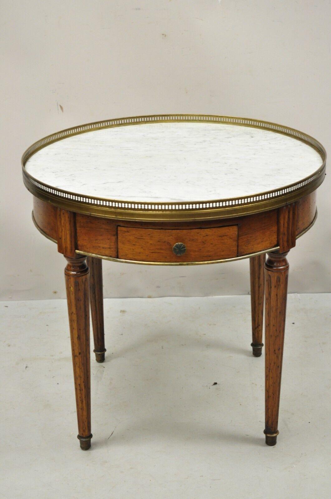 Vintage French Louis XVI Style Round Marble Top Bouillotte Side Table 7