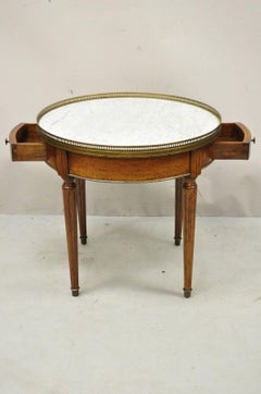Vintage French Louis XVI Style Round Marble Top Bouillotte Side Table
