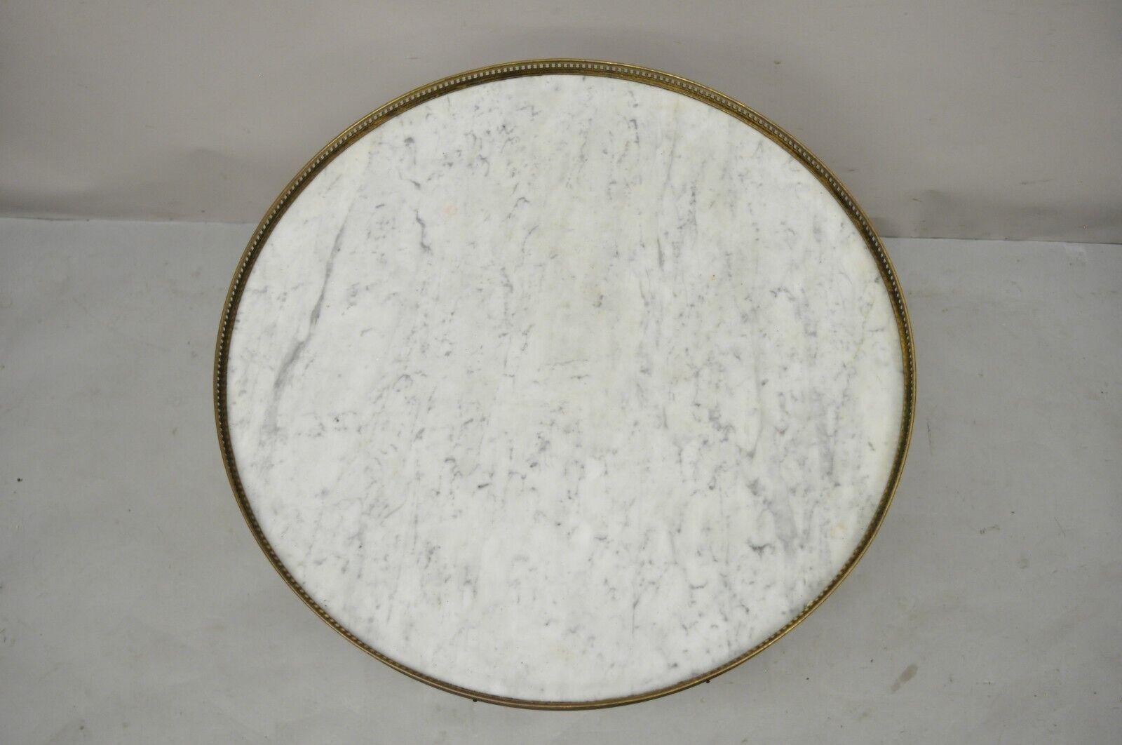 Vintage French Louis XVI Style Round Marble Top Bouillotte Side Table 1