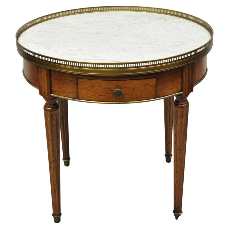Vintage French Louis XVI Style Round Marble Top Bouillotte Side Table ...