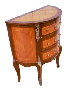 Vintage French Louis XVI Style 3-Drawer Marquetry Ormolu Cabinet