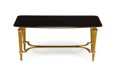 Vintage French Louis XVI-style Brass and Black Glass Coffee Table