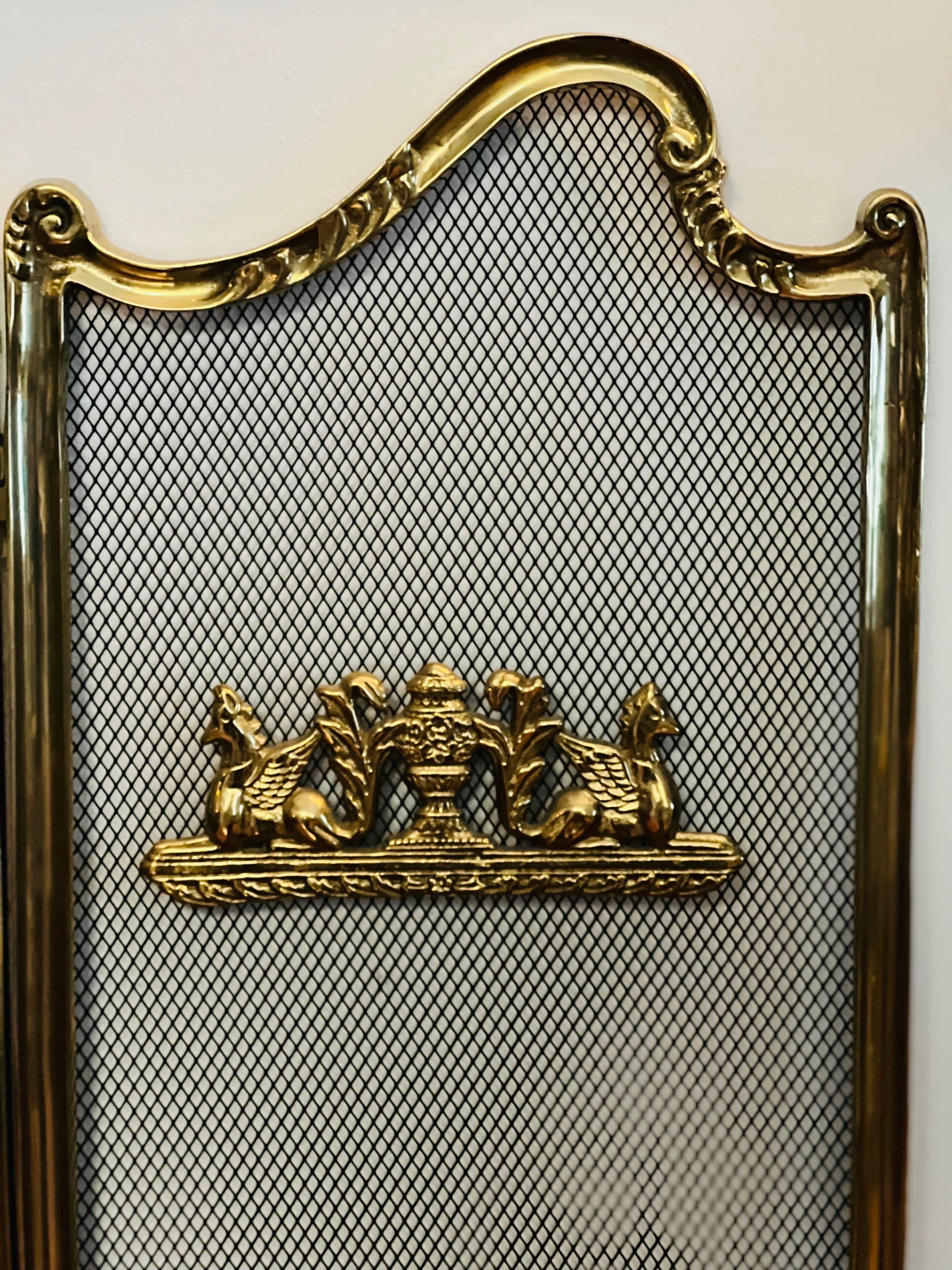 Vintage French Louis XVI Style Brass Fireplace Screen 5
