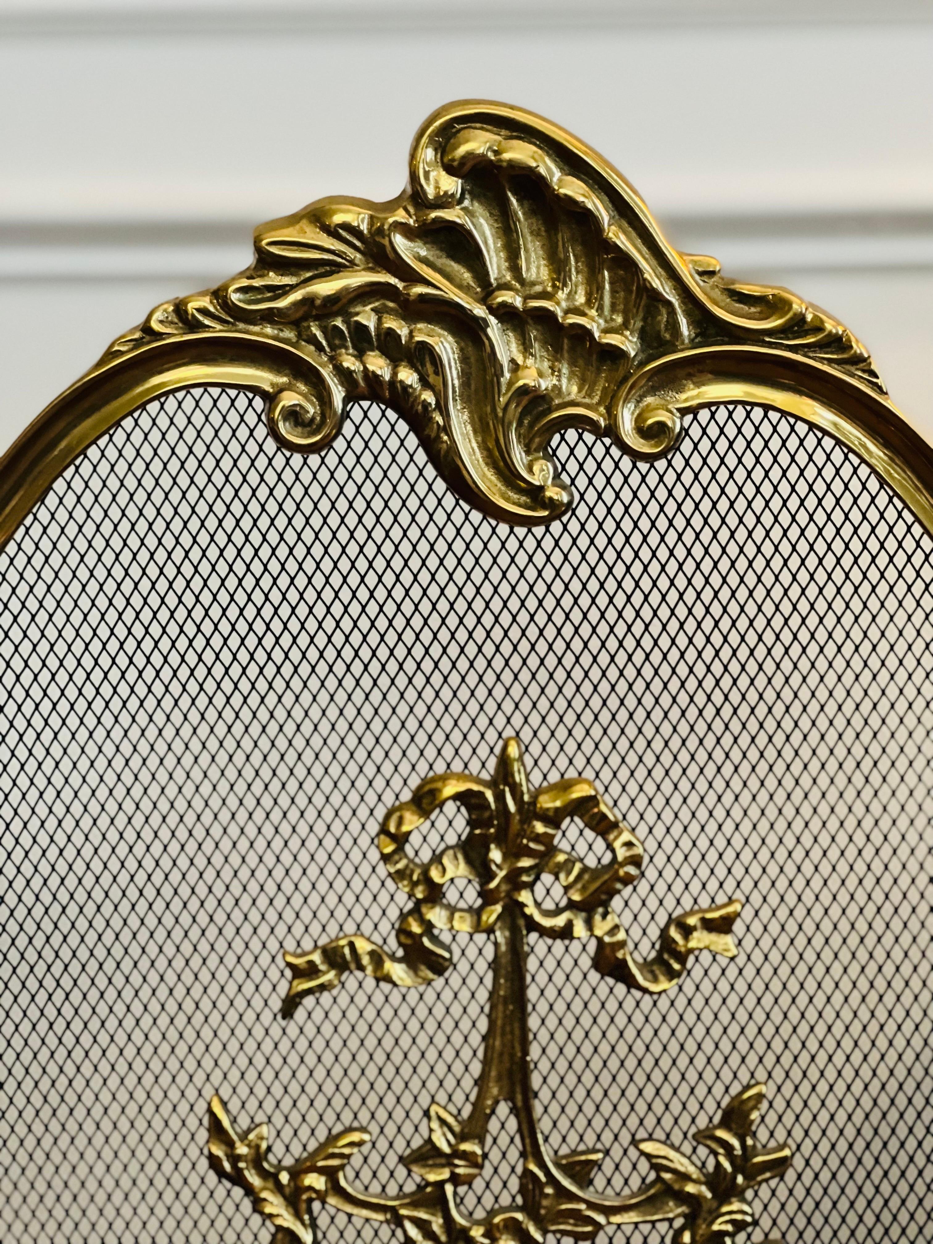Vintage French Louis XVI Style Brass Fireplace Screen 7