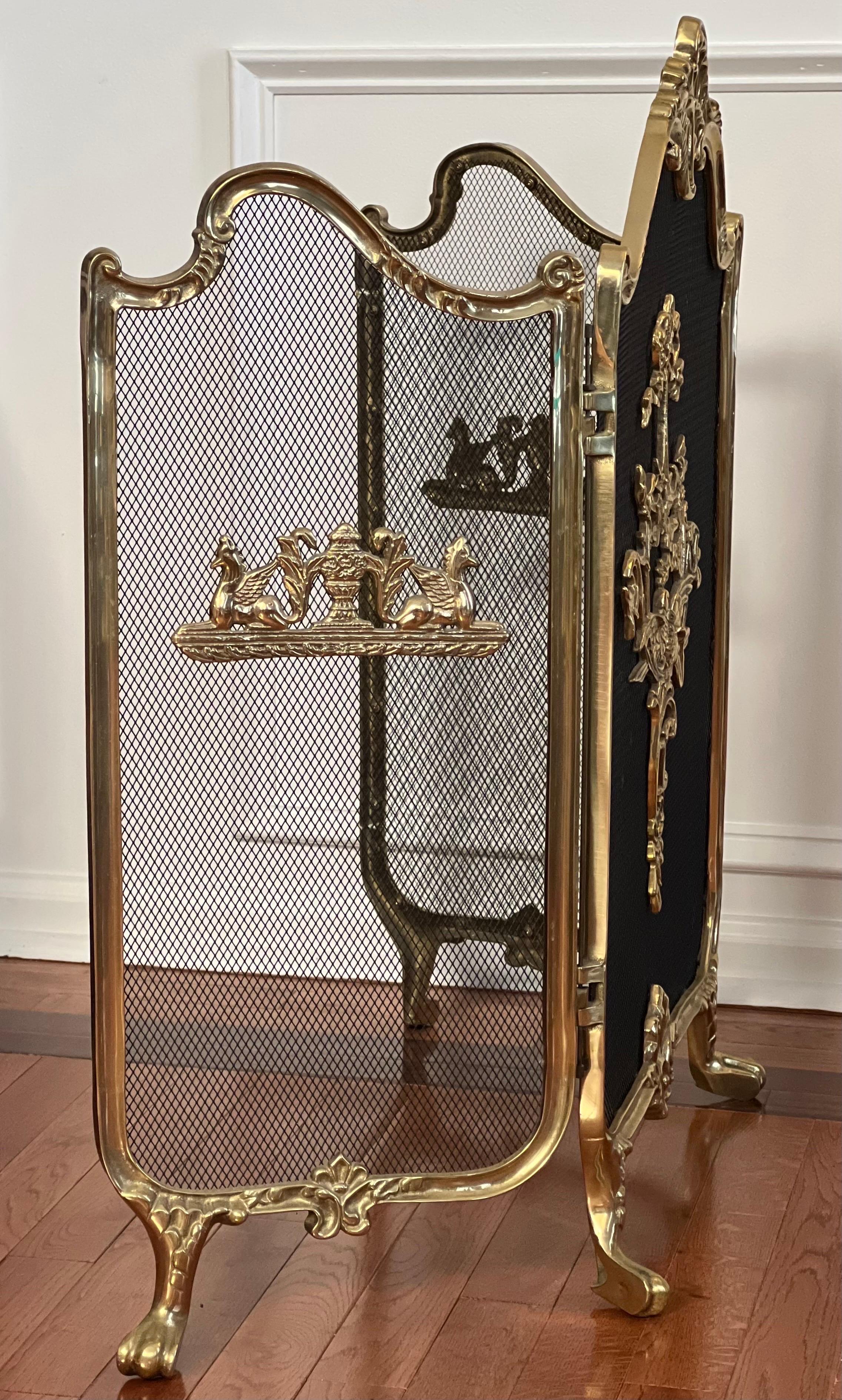 English Vintage French Louis XVI Style Brass Fireplace Screen