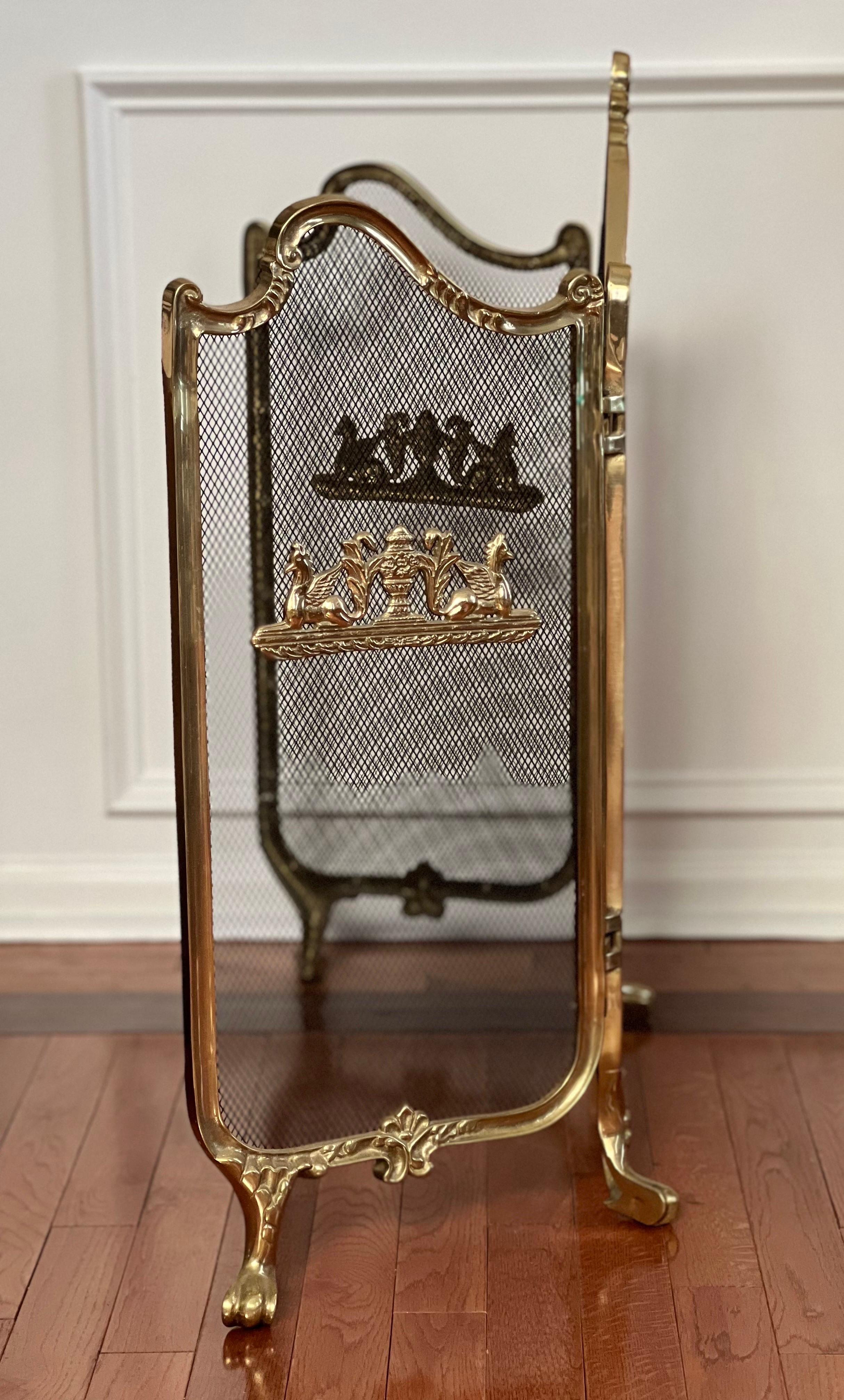 Vintage French Louis XVI Style Brass Fireplace Screen at 1stDibs