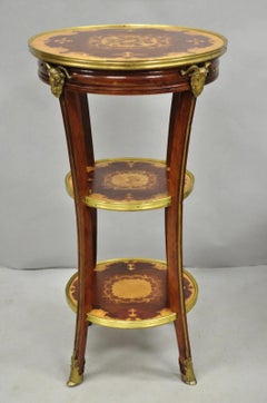 Vintage French Louis XVI Style Bronze Rams Head Ormolu 3 Tier Round Side Table