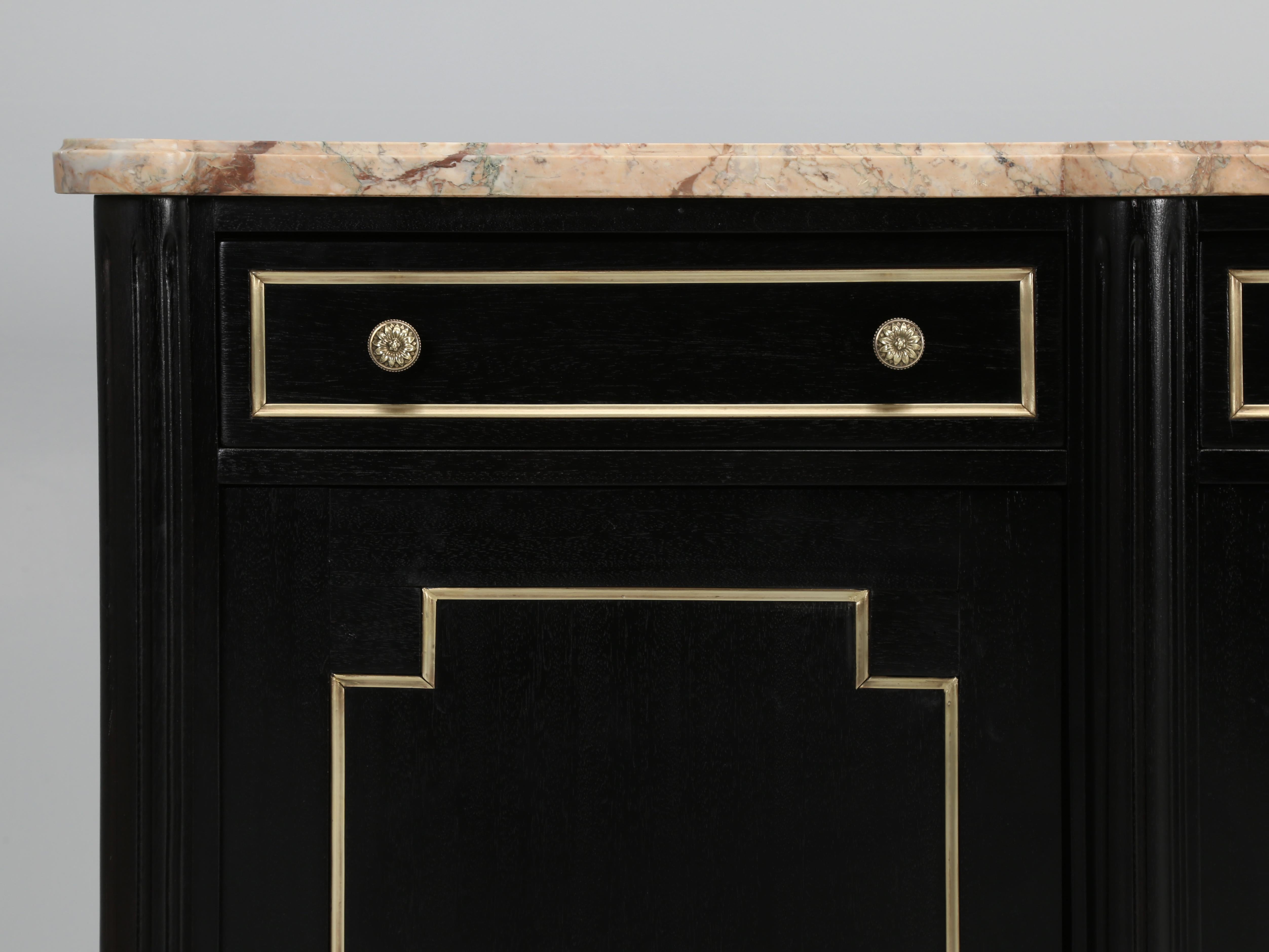 Vintage French Louis XVI Style Buffet with Marble Top in an Ebonized Finish 9