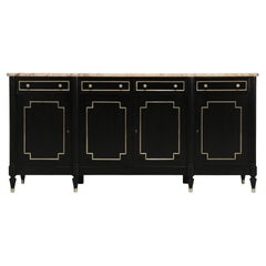 Vintage French Louis XVI Style Buffet with Marble Top in an Ebonized Finish