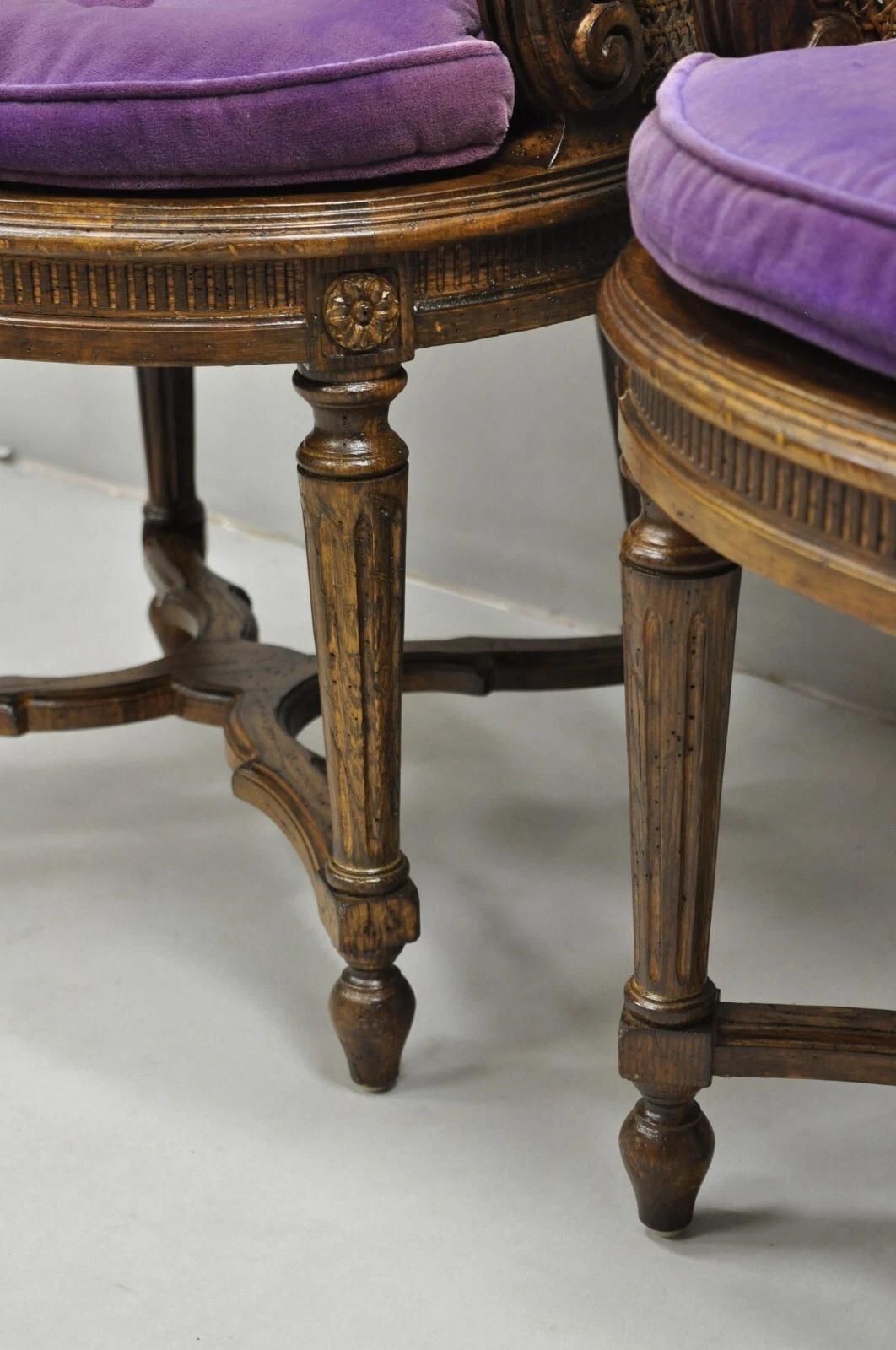 Vintage French Louis XVI Style Cane Balloon Back Walnut Arm Chairs - a Pair in vendita 4
