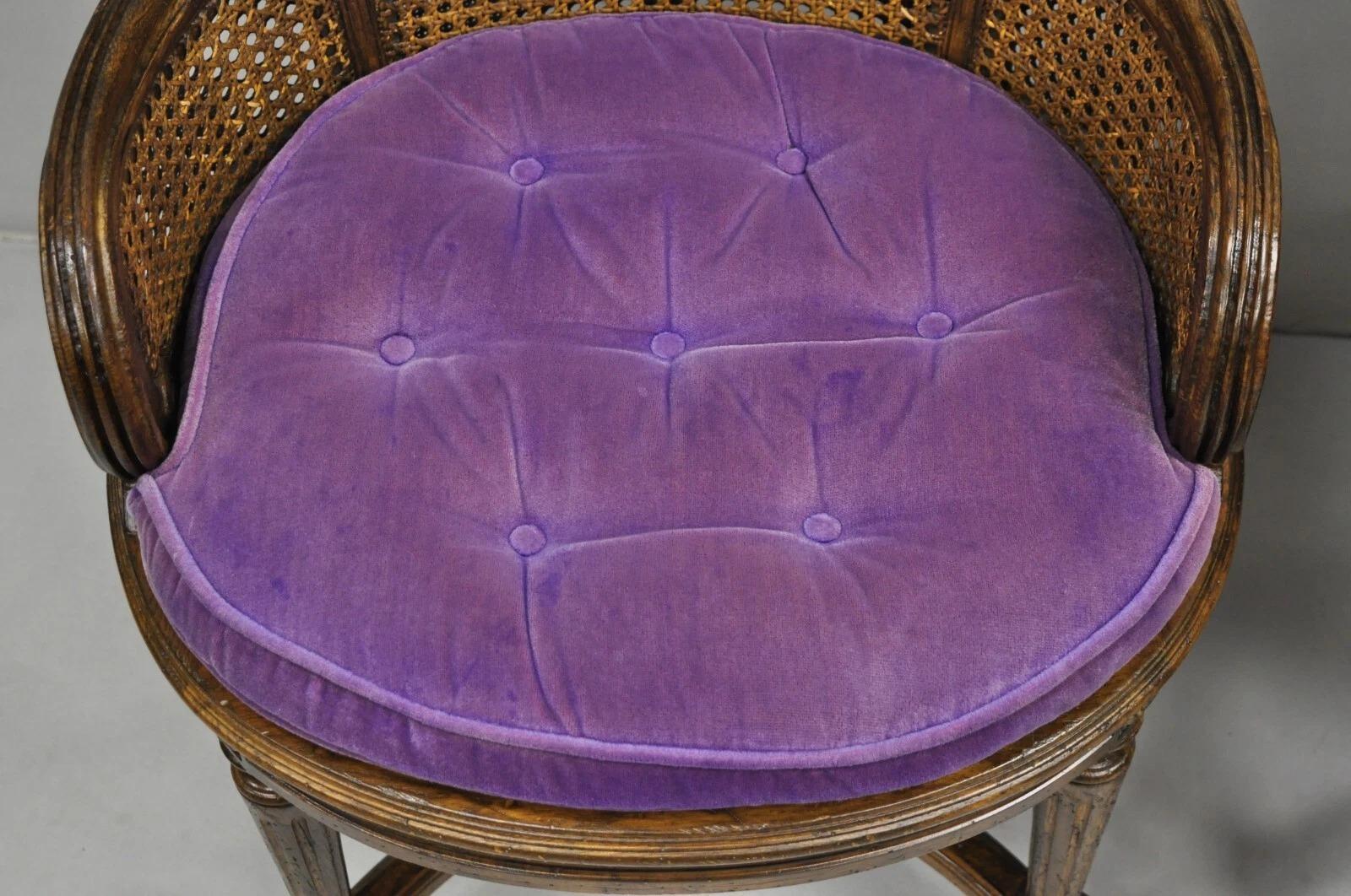 Vintage French Louis XVI Style Cane Balloon Back Walnut Arm Chairs - a Pair In condizioni buone in vendita a Philadelphia, PA