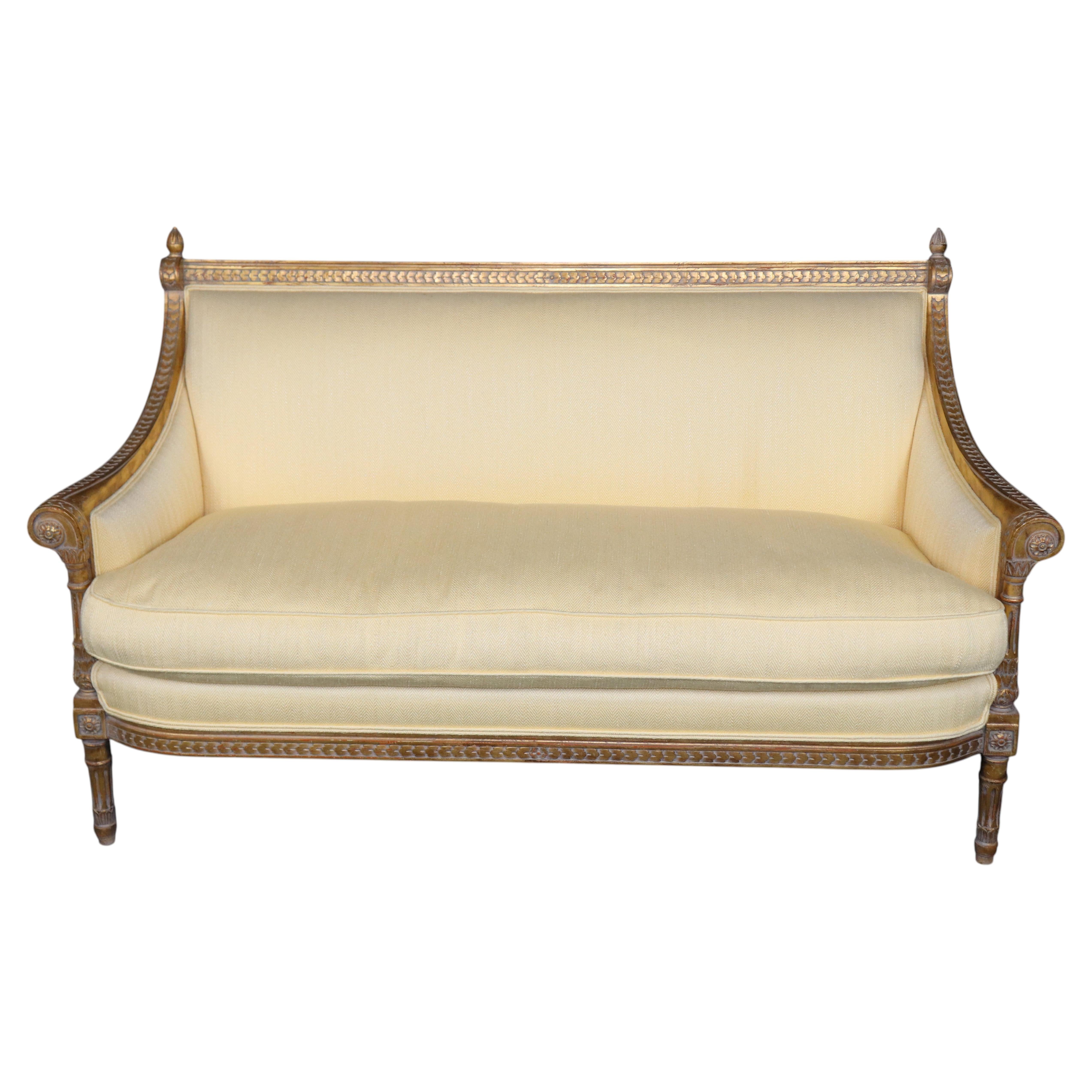 Vintage French Louis XVI style Carved Gilt Settee C. 1960's