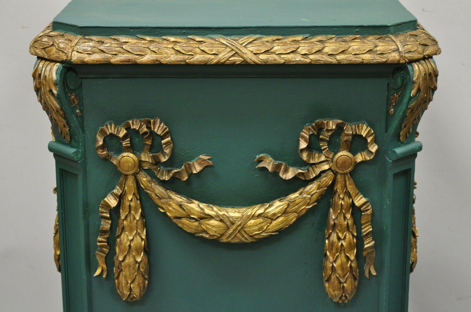 Vintage French Louis XVI Style Carved Ribbon Drape Wooden Column Pedestal For Sale 1