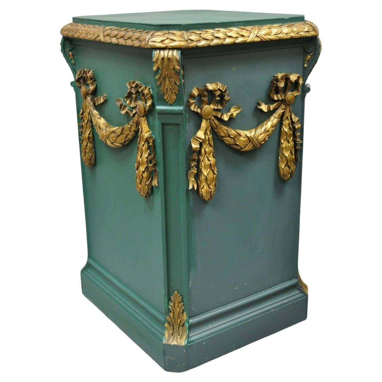 Vintage French Louis XVI Style Carved Ribbon Drape Wooden Column ...