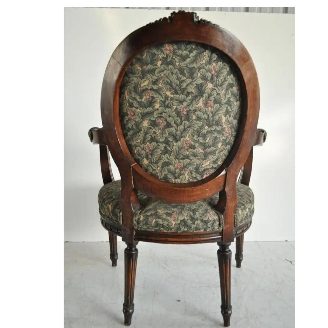 Vintage French Louis XVI Style Carved Walnut Fireside Arm Chair Fauteuil For Sale 5