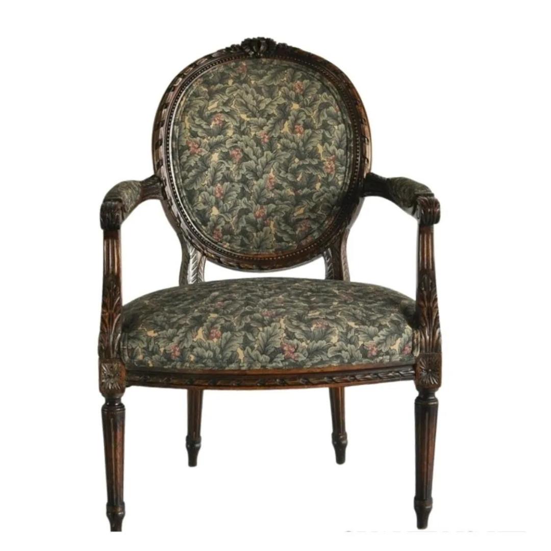 Vintage French Louis XVI Style Carved Walnut Fireside Arm Chair Fauteuil For Sale 6