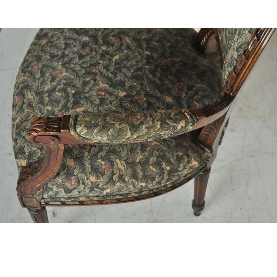 Vintage French Louis XVI Style Carved Walnut Fireside Arm Chair Fauteuil For Sale 3