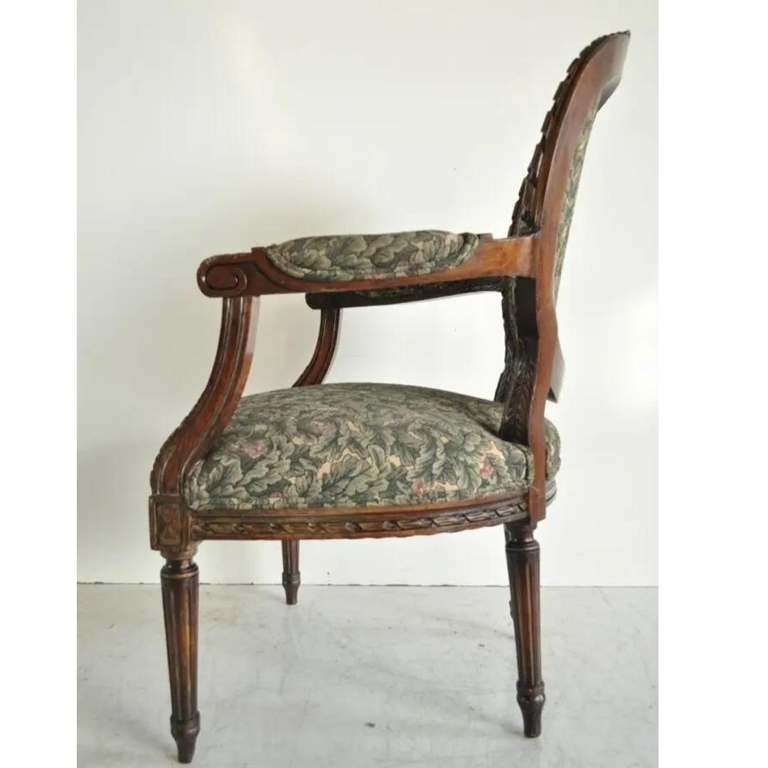 Vintage French Louis XVI Style Carved Walnut Fireside Arm Chair Fauteuil For Sale 4