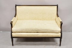 Vintage French Louis XVI Style Carved Walnut Upholstered Settee Loveseat Sofa