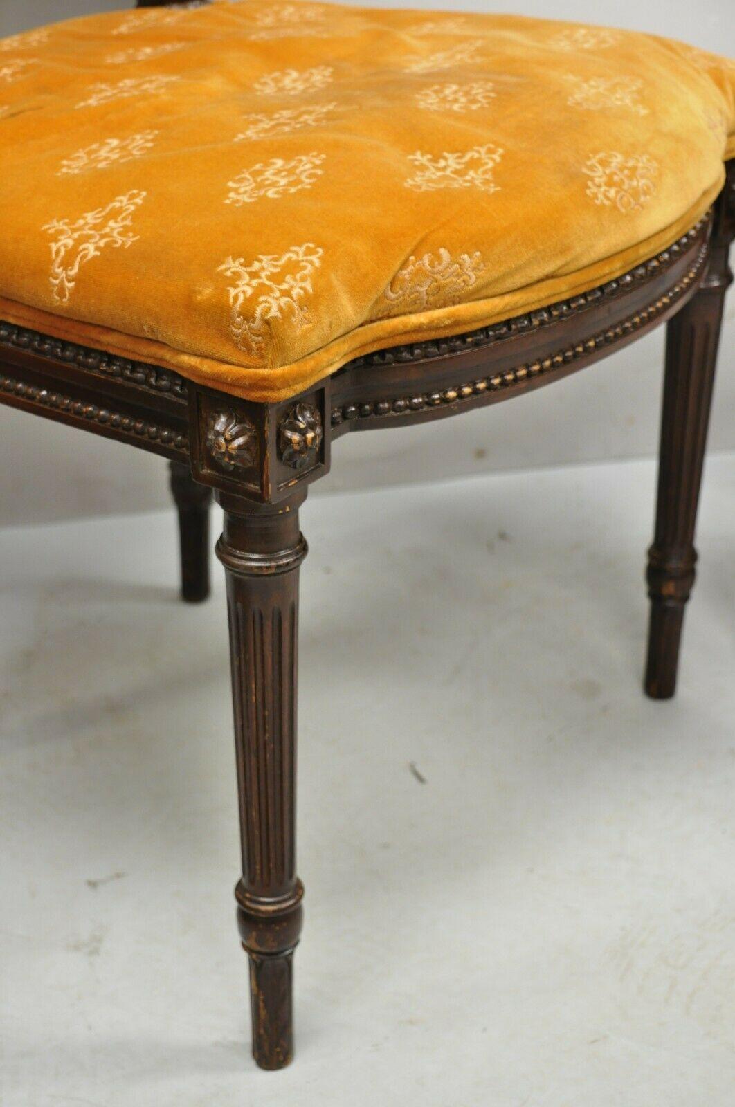 Vintage French Louis XVI Style Carved Wood Oval Back Dining Side Chairs - a Pair 5