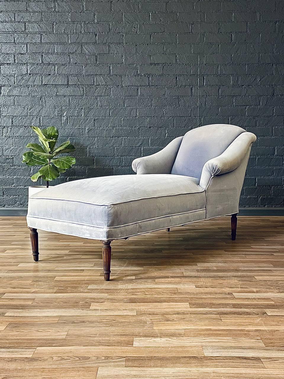 American Vintage French Louis XVI Style Chaise Lounge w/ Fluted Legs