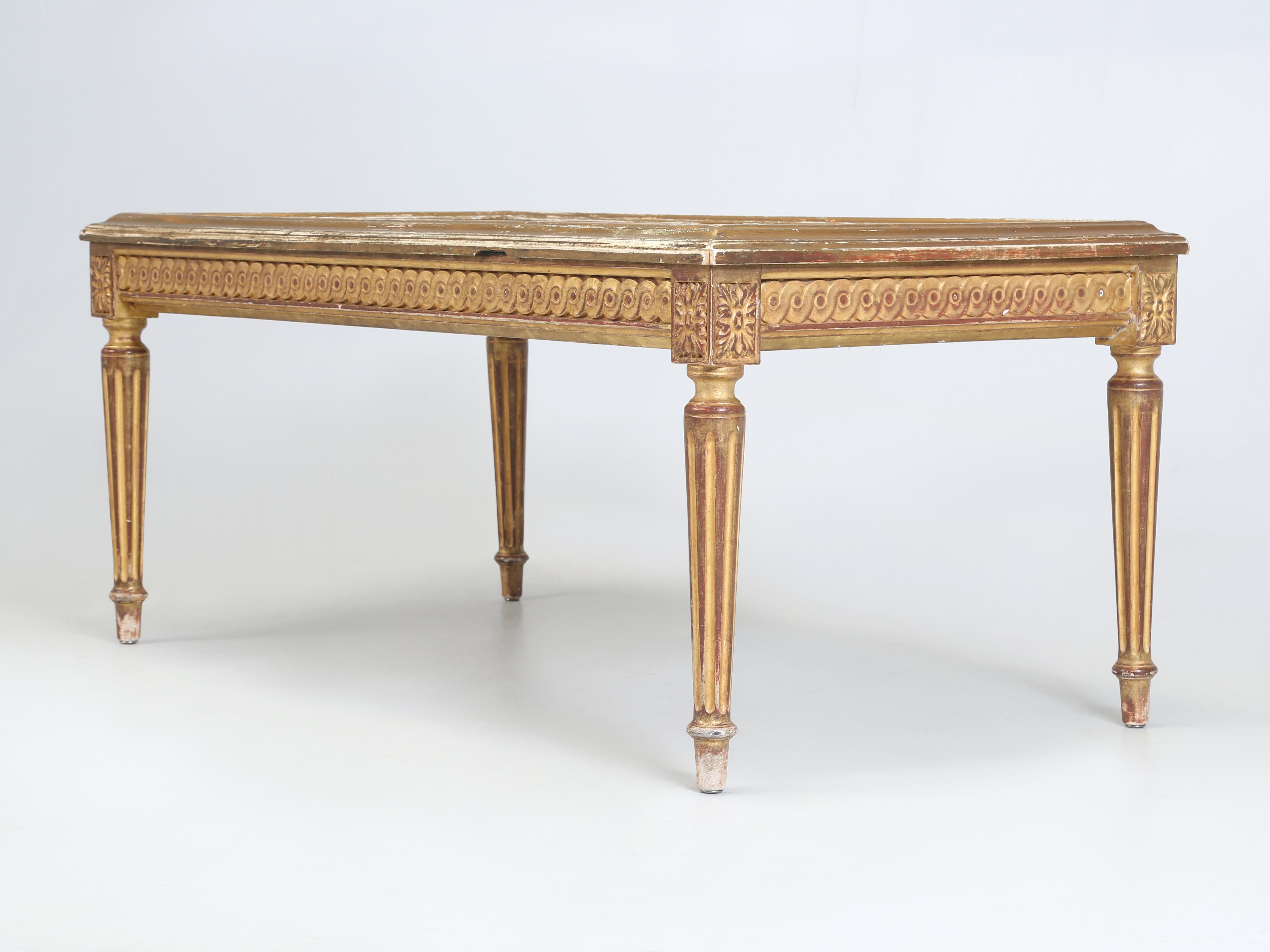 Vintage French Louis XVI Style Gilded Coffee Table and Curio Case Great Patina 5